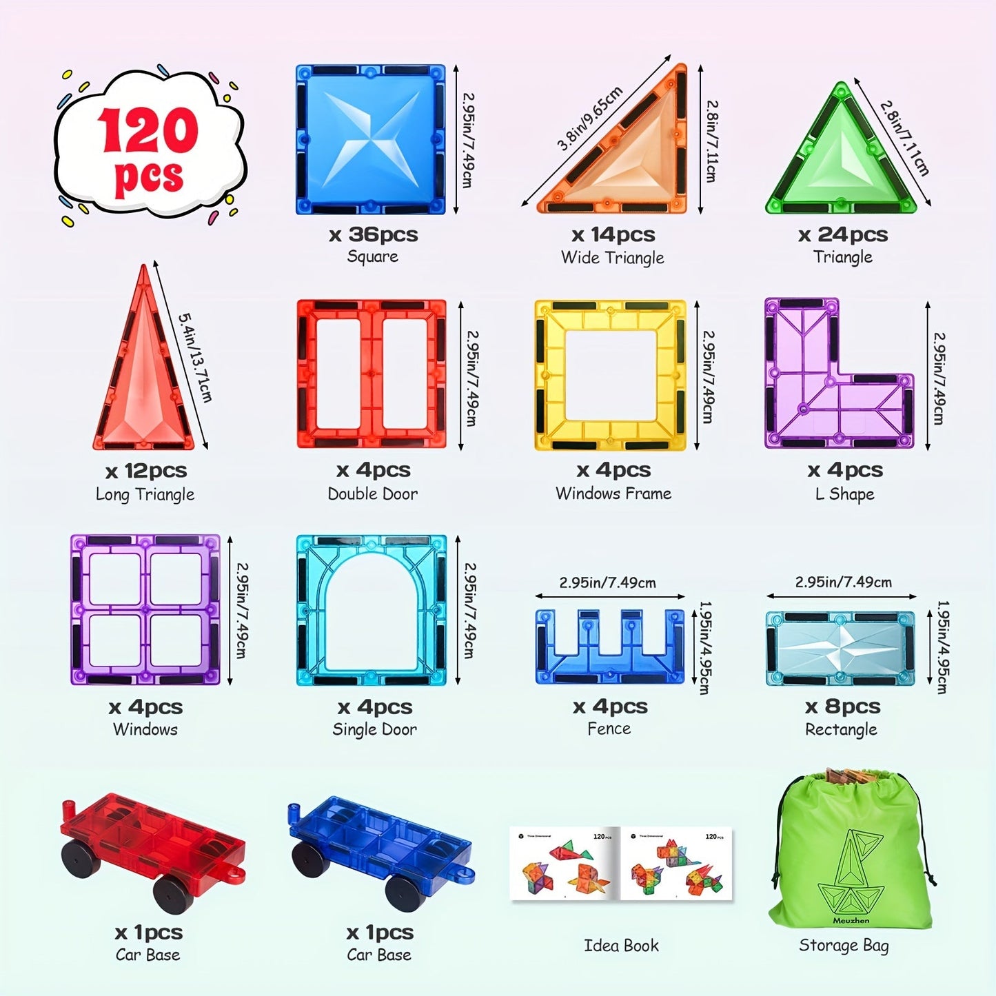 Diamond Magnetic Building Tiles & 2 Cars Set