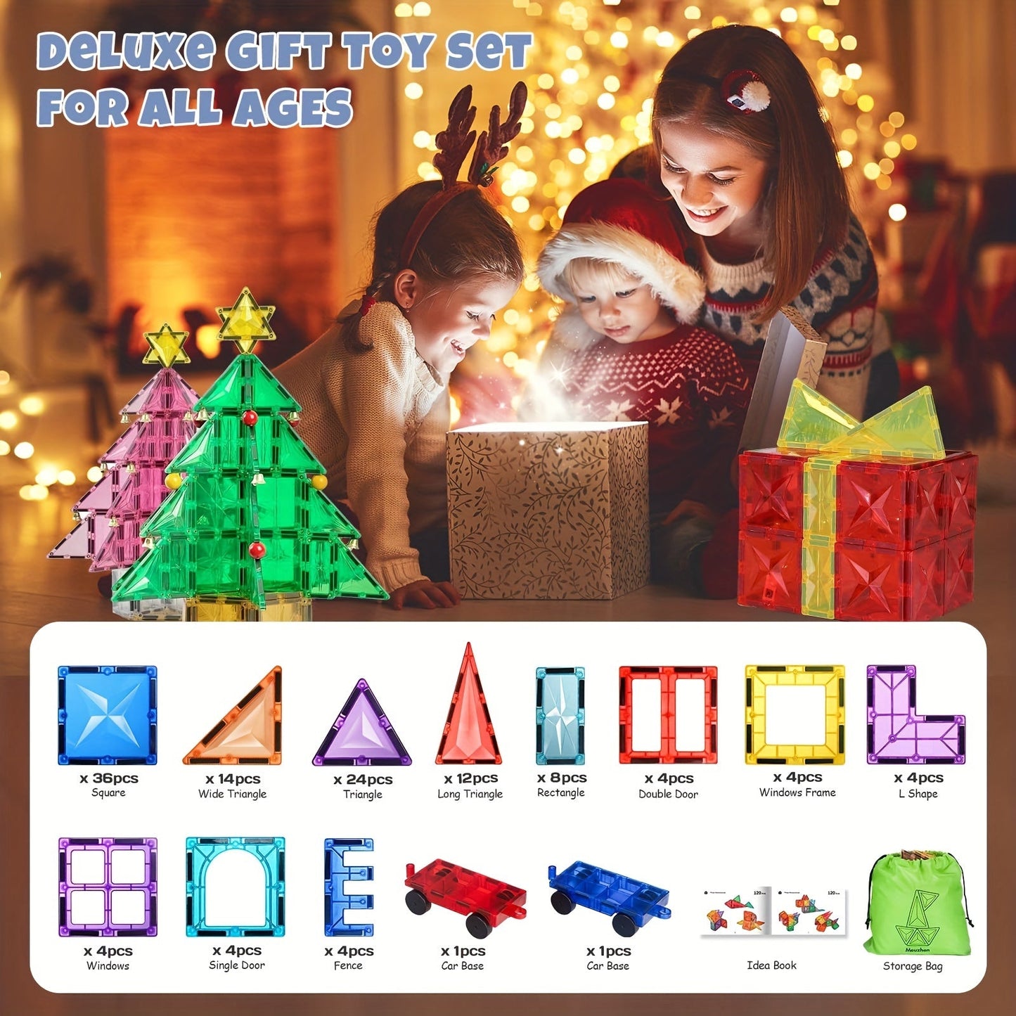 Diamond Magnetic Building Tiles & 2 Cars Set