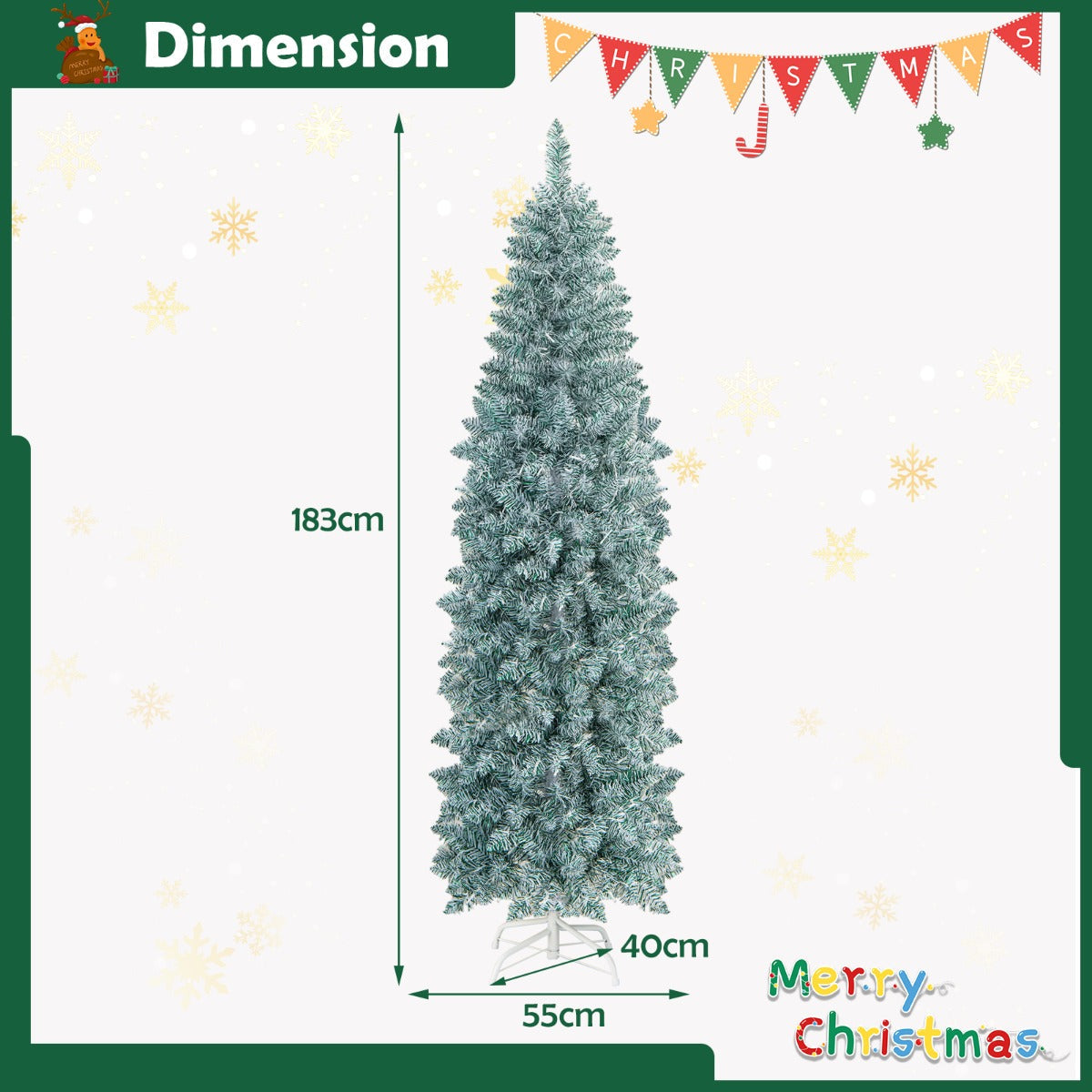 NNECW 150CM/183CM Hinged Holiday Decoration Pencil Tree for Home/ Office Party Decoration-183CM