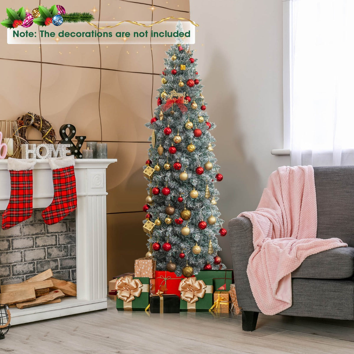 NNECW 150CM/183CM Hinged Holiday Decoration Pencil Tree for Home/ Office Party Decoration-183CM