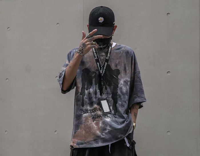 Tie Dye Print T Shirt Men Vintage Casual Cotton Tshirt Male Harajuku Streetwear Short Sleeve Shirts Hip Hop