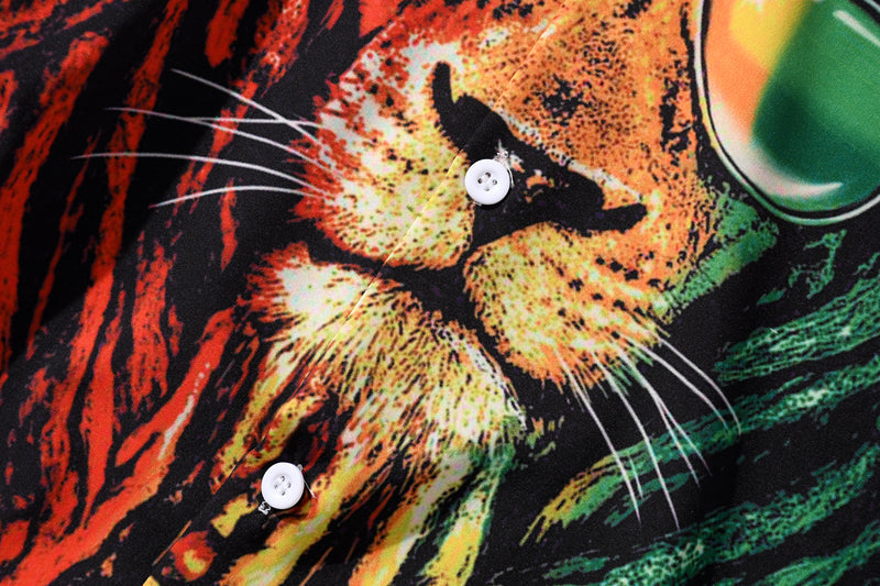 Summer Lion Print Orange Beach Hawaiian Aloha Shirts Mens Casual Short Sleeve Shirt Camisas Fashion Shirts Tops