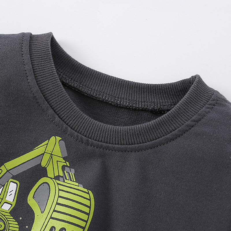 Baby Boy Excavator Print Pattern Comfy Cotton Hoodies
