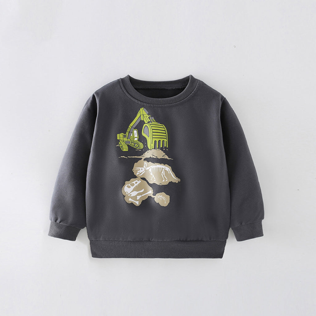 Baby Boy Excavator Print Pattern Comfy Cotton Hoodies