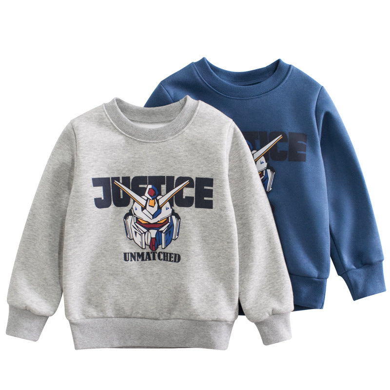 Baby Boy Cartoon & Slogan Pattern Plush Thickened Hoodies