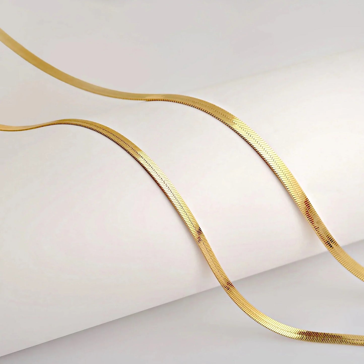 Herringbone Snake Chain Necklace – Flat Statement Choker Jewelry-4