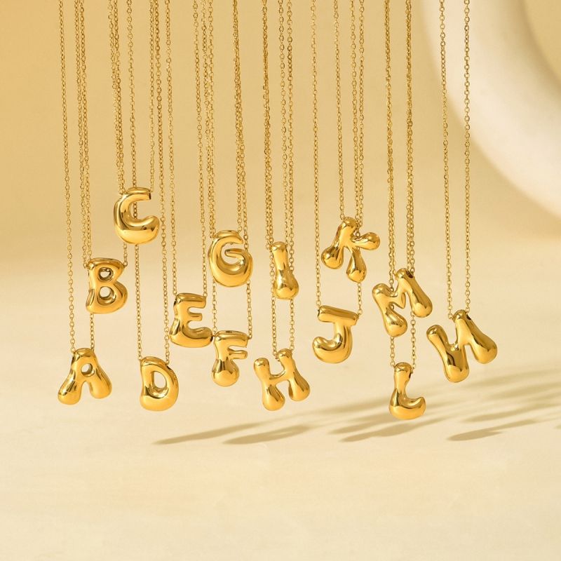 Initial Bubble Letter Necklace-0