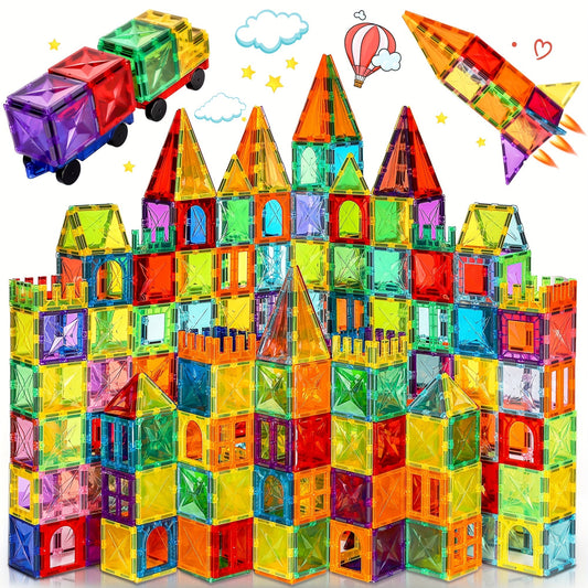 Diamond Magnetic Building Tiles & 2 Cars Set