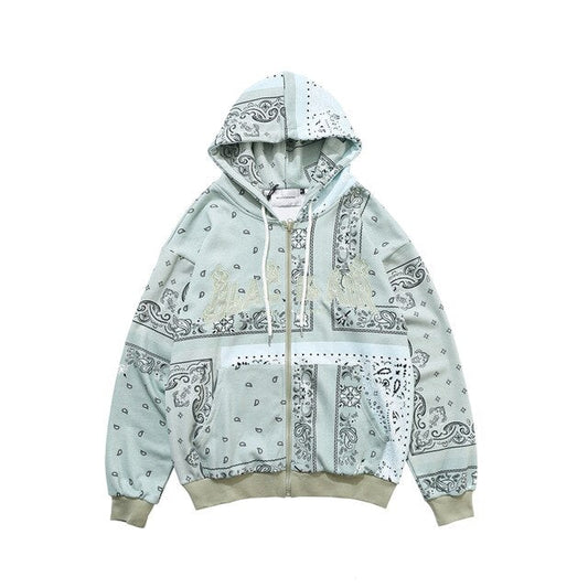 Full Zip Cashew Flowers Pink Hooded Sweatshirts Hoodies Men/women Harajuku Casual Patchwork Hoodie Hip Hop Cotton Tops