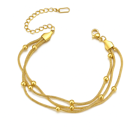 Triple Layer Gold Chain Bracelet with Beads | Elegant Women’s Jewelry